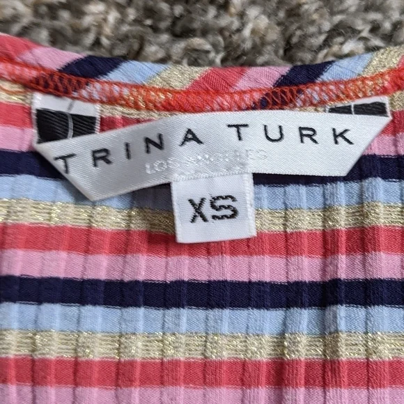 ✨3/$15 Trina Turk pink blue gold striped tank top XS - Picture 5 of 6